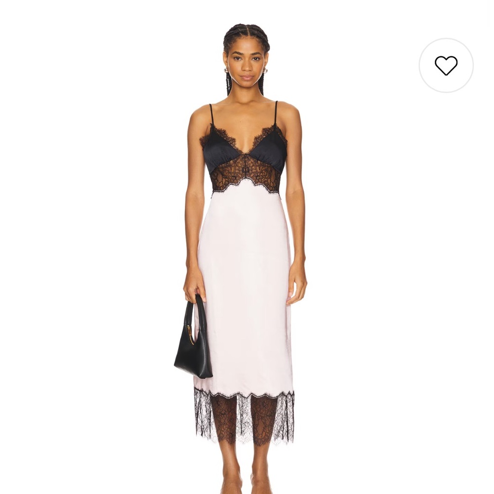 LPA Two-Tone Lace Slip Dress in Black and Blush
